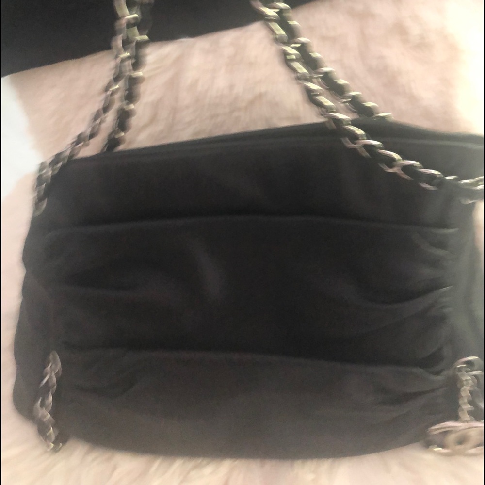 Chanel black leather over the shoulder bag